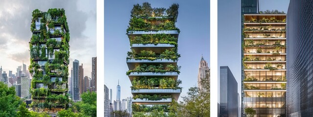 Obraz premium Modern Green Residential Building with Vertical Garden and Urban Landscape in New York City
