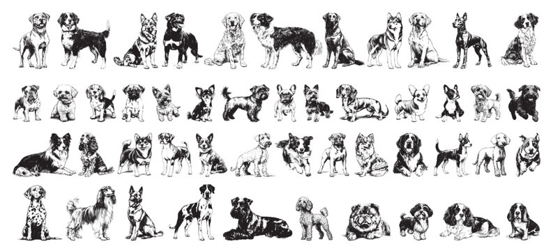 large set of dogs - collection of different dog breeds