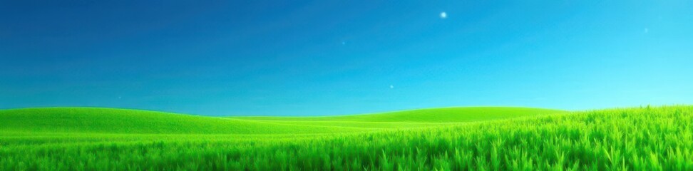 Fototapeta premium Lush green grass carpet atop a deep blue sky backdrop , background, aesthetic