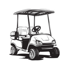 golf car vector illustrations - hand drawn golf car - black and white golf car isolated on white background