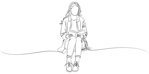 Minimalist One Line Art of a Woman Sitting and Reading a Book