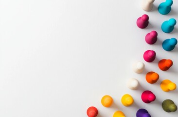 Obraz premium A group of wooden peg figures in rainbow hues signifies the inclusivity and diversity of the LGBTQ+ community, placed on a white background with ample text space