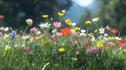 Vibrant Wildflower Meadow in Sunny Sunlight