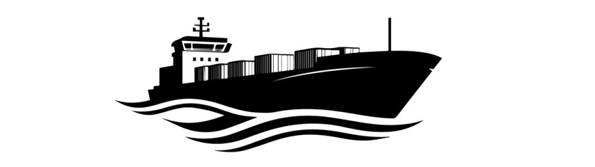 Obraz premium Black and white illustration of a cargo ship.
