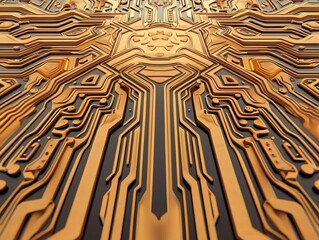 Minimalist circuitry designs with metallic highlights, conveying technical elegance