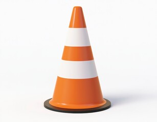 Orange and White Traffic Cone on White Background