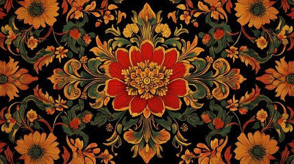 Elegant Red   Gold Floral Textile Pattern Design