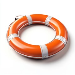 Orange Life Preserver with White Stripes on White Background