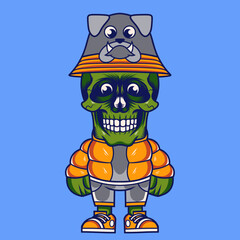 Mascot character design cartoon bulldog hat