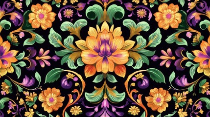 Vibrant Floral Baroque Pattern  Seamless Textile Design