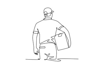 Delivery service. Single line draw design vector graphic illustration.