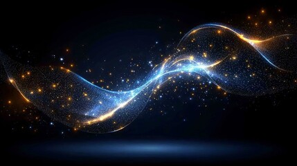 Obraz premium Dark indigo background features a faintly glowing molecular mesh, consisting of tiny interconnected polygons that are softly illuminated, offering a simplistic representation of high-tech networks