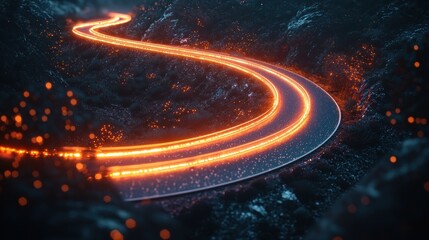 Winding mountain road, night lights, speed, journey, digital art, advertising