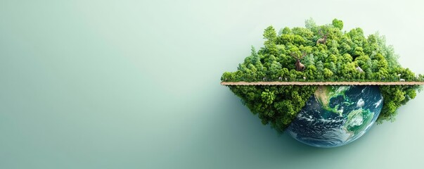 Earth day environmental concept. A lush green world with trees, symbolizing harmony between nature and Earth.