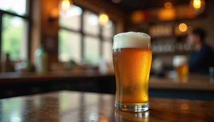Blurred bokeh background, beer bottle & glass, night, bokeh
