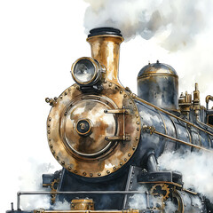 Steampunk Watercolor Painting of a Vintage Steam Locomotive