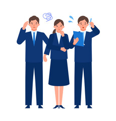 Concept for Problem Solving.  Working people cartoon character head collection set. People face profiles avatars and icons. Close up image of negative people.