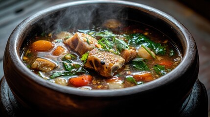 Delicious Homemade Soup with Fresh Ingredients in a Rustic Bowl