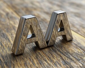 Chrome AA letters on wood background, finance concept
