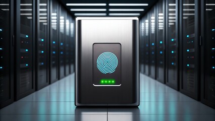 A modern data center showcasing advanced fingerprint security technology.