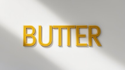 Bright yellow lettering spelling butter on a light-colored wall with shadow effects