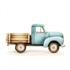 Vintage Blue Pickup Truck Watercolor Painting