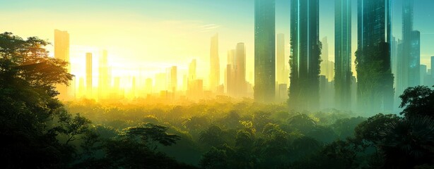 A city, ravaged by disaster, slowly succumbs to the forces of nature, as vines insidiously climb the crumbling walls of skyscrapers and wildlife claims the ruins as its own territory, a haunting