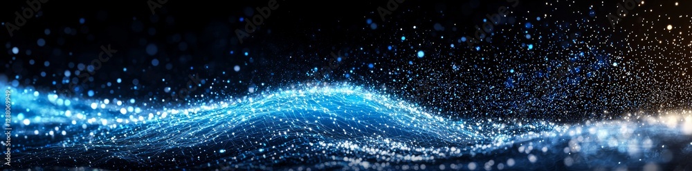 Sticker a sophisticated interconnected web of data points featuring lines in varying shades of blue from dee