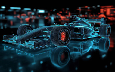 Obraz premium Detailed Formula One Car Anatomy with Intricate Mesh for 3D Modeling, Rendering, and Animation, Revealing Detailed Engine, Chassis, and Aerodynamic Components