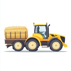 Obraz premium Yellow Tractor Hauling Hay Bale on White Background