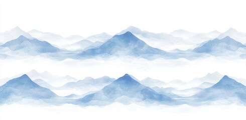 Fototapeta premium Intricate hand-drawn watercolor waves in blue and white create a charming backdrop for various design projects or banner presentations with a tourist, marine, or summer theme