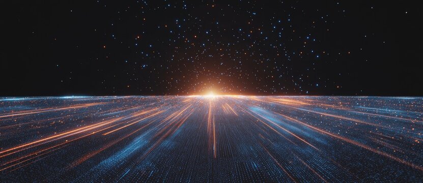 The notion of data flowing digitally on a thoroughfare with motion blur to illustrate fast-paced transfer