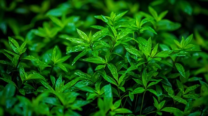 Obraz premium Lush Green Leaves with Dew Drops Close Up