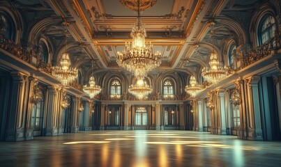 Obraz premium opulent ballroom with grand chandeliers and intricate architectural details
