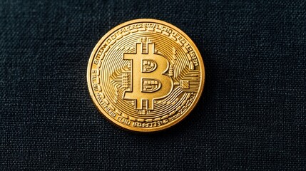 Golden Bitcoin Coin on Dark Background with Detailed Engravings Showcasing Cryptocurrency Symbol and Design Elements