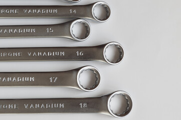 wrench spanner set of many different sizes
