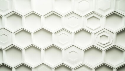 Fototapeta premium A white geometric hexagonal honeycomb shape serves as a textured background with 3D copy space