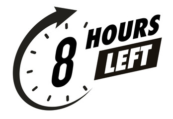Countdown 8 hours left vector badge for social media post, promotion, promo offer