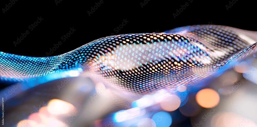 Poster A digital background composed of big data and binary data flow or stream, with technological lines, embodies concepts of big data technology, including datum transfer, stock, machine learning, and