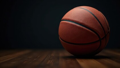 Obraz premium Leather basketball, dark backdrop, sharp focus, competition, sports