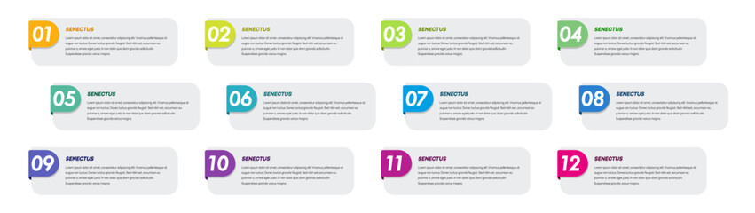 Bullet points numbers from 1 to 12 list markers colorful trendy typography