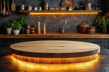 Cooking preparation station in a modern kitchen warm lighting and culinary vibes