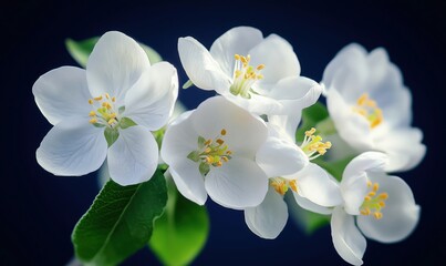 Fototapeta premium Delicate white flowers with yellow stamens against a dark background