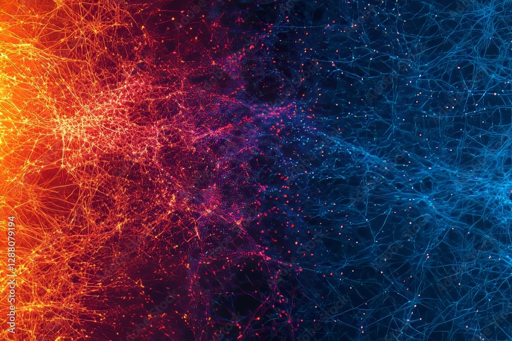 Poster a 3d rendering of an abstract digital background featuring interconnected dots and lines, symbolizin