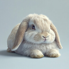 relaxed lop eared bunny lying down on soft pastel background