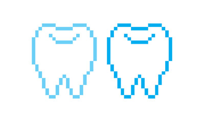 pixel art of two teeth with blue color