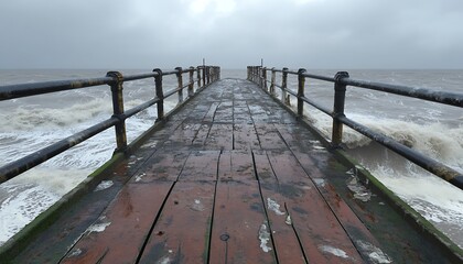 Stormy sea pier.