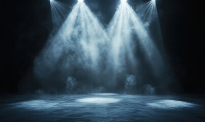 Dramatic stage lighting with fog creating an atmospheric performance setting