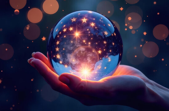 Magical ball in hands, Light Globe with Stars, digital era of reviews and ratings, Stars in the Magical Glass Ball 