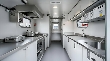 Modern Mobile Kitchen Interior with Stainless Steel Appliances